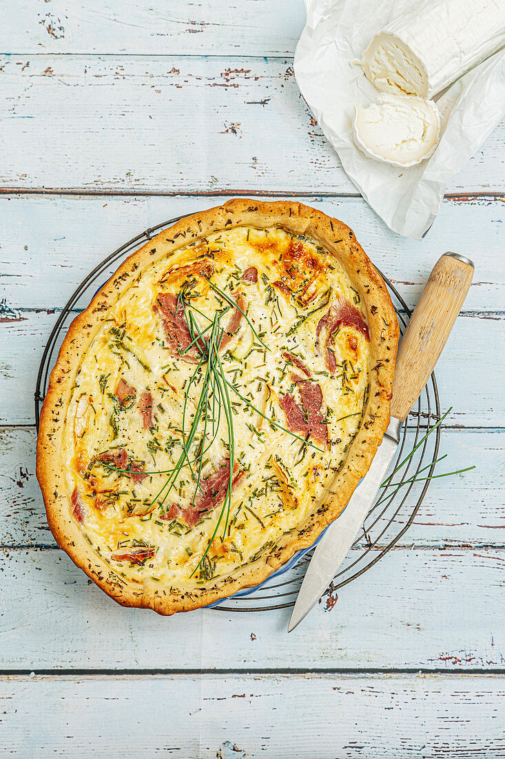 Ham,goat's cheese and chive quiche