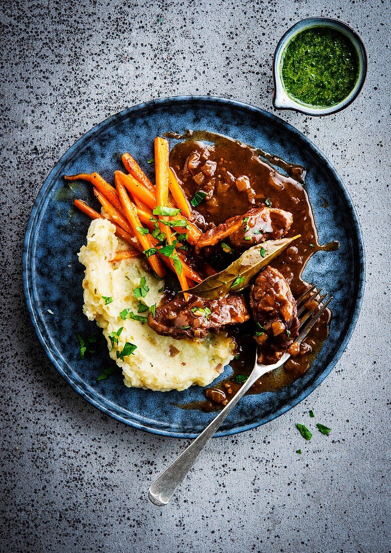 Beef with carrots and homemade mashed potatoes