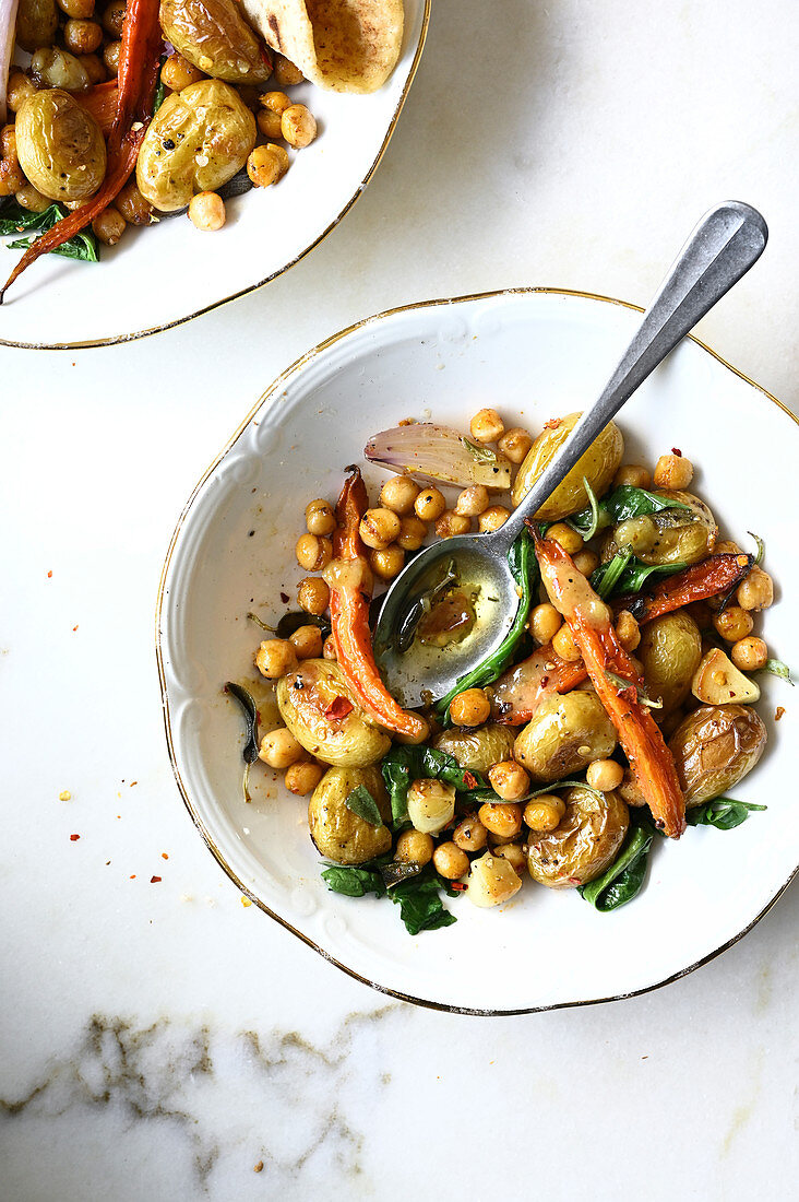 Roasted vegetables and chickpeas