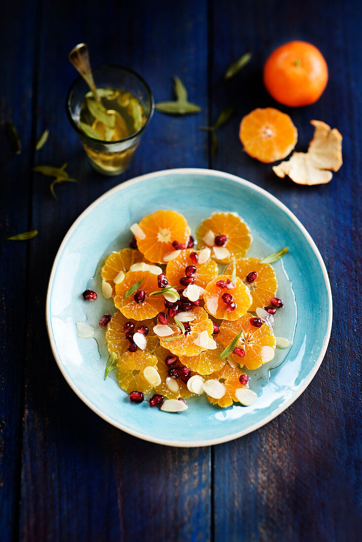 Mandarin orange,pomegranate and almond salad with verbena syrup