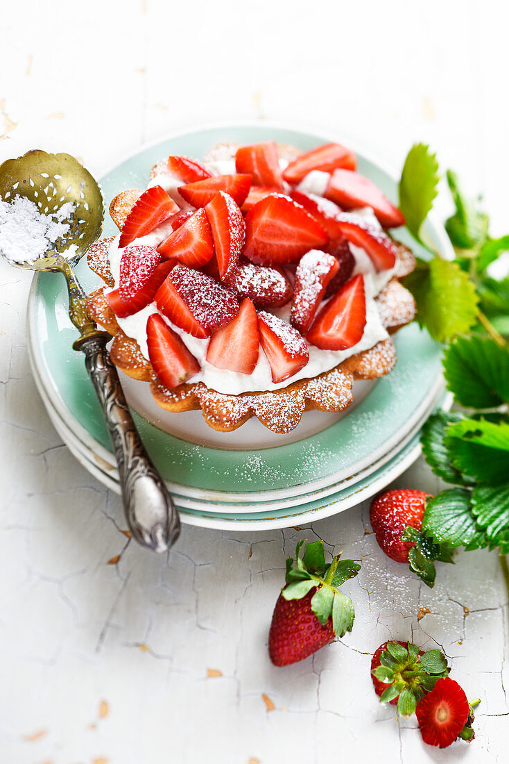 Angel Cake mit Sahne und Erdbeeren