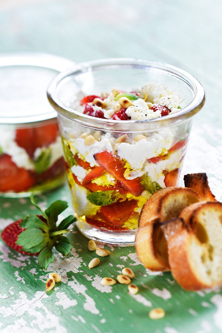 Strawberry,fresh goat's cheese,mint and pine nut terrine