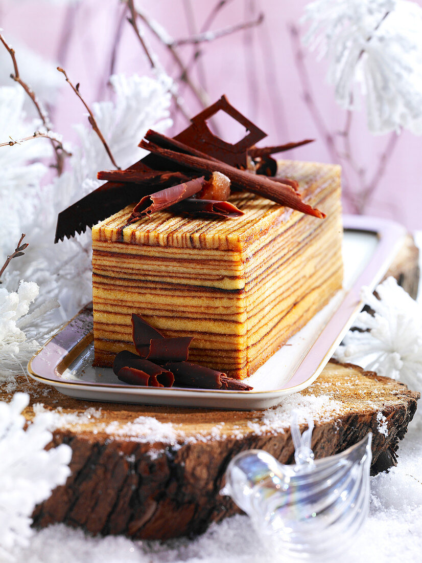 Chocolate and chestnut wood log cake