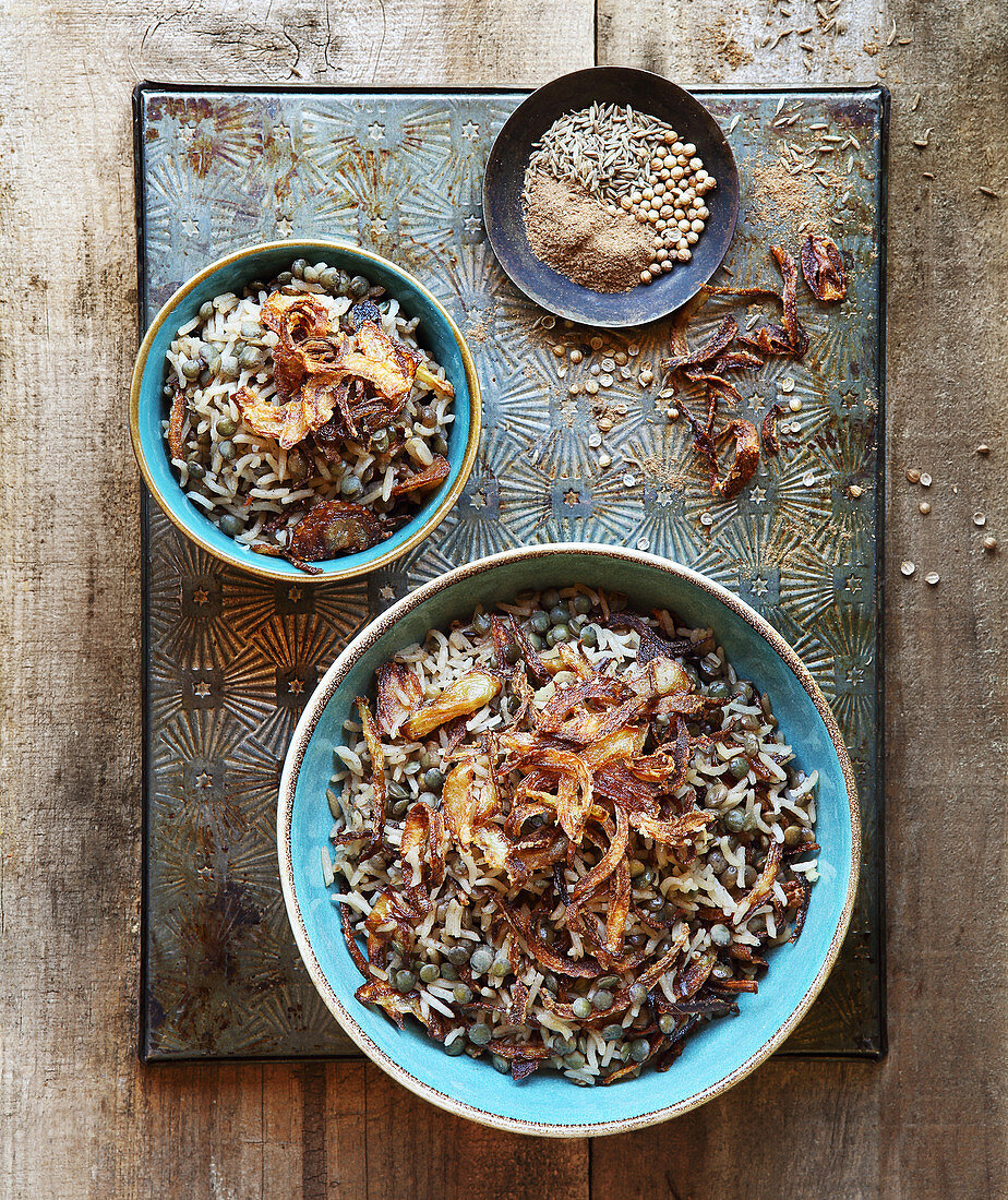 Koshari,rice with lentils,onions and spices