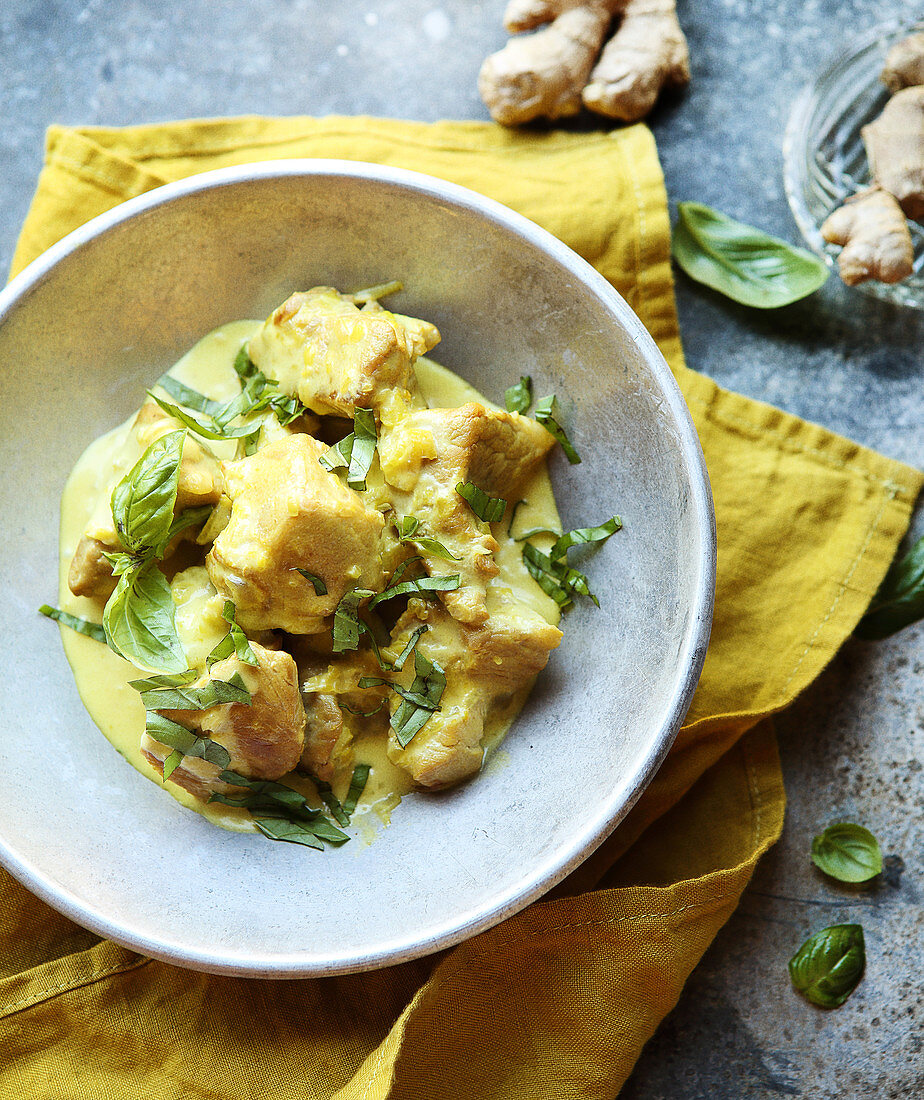 Pork in coconut,ginger and basil sauce