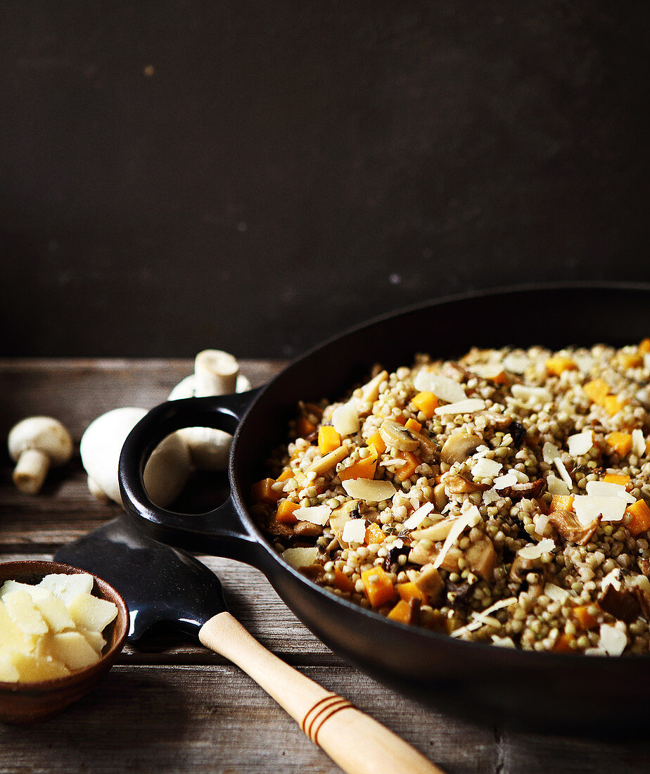 Buckwheat risotto with pumpkin and mushrooms