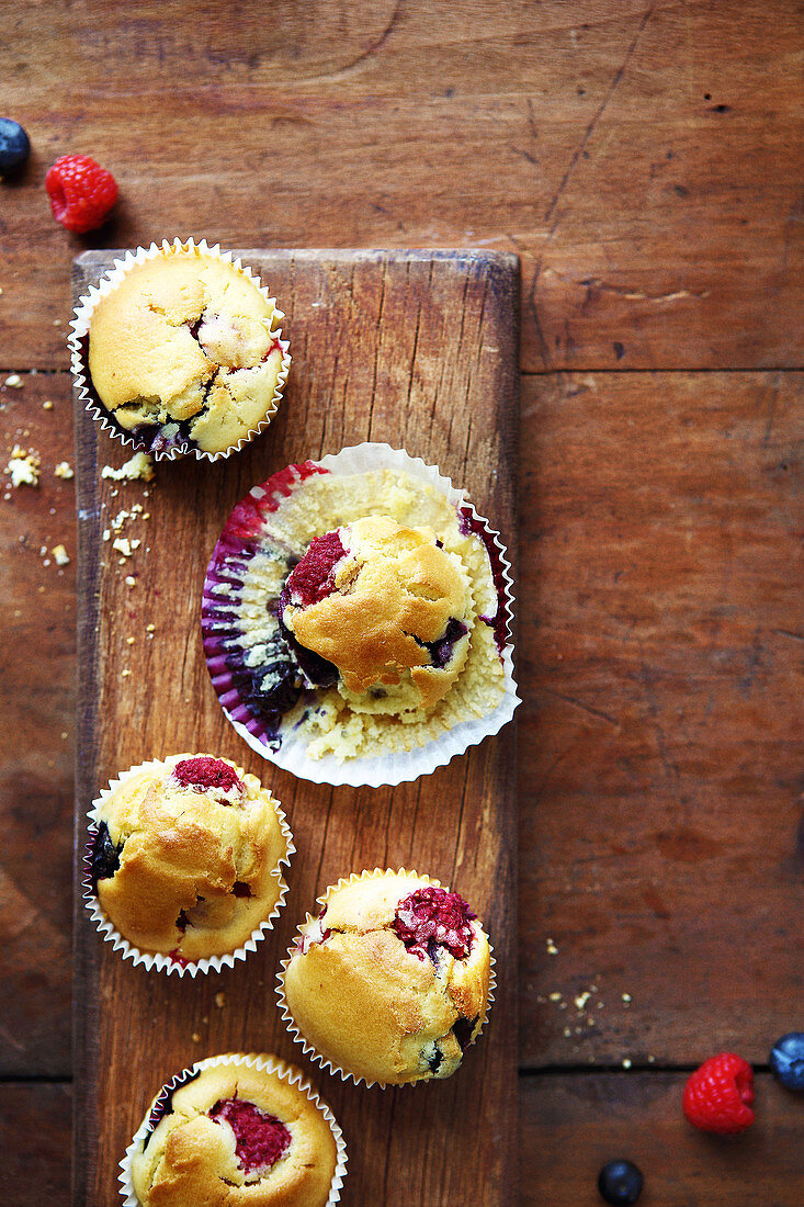 Raspberry and blueberry muffins