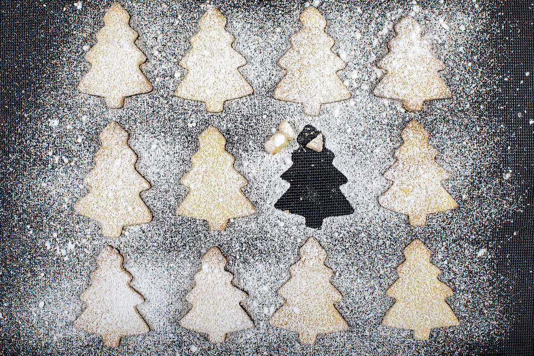 Christmas tree shaped biscuits.