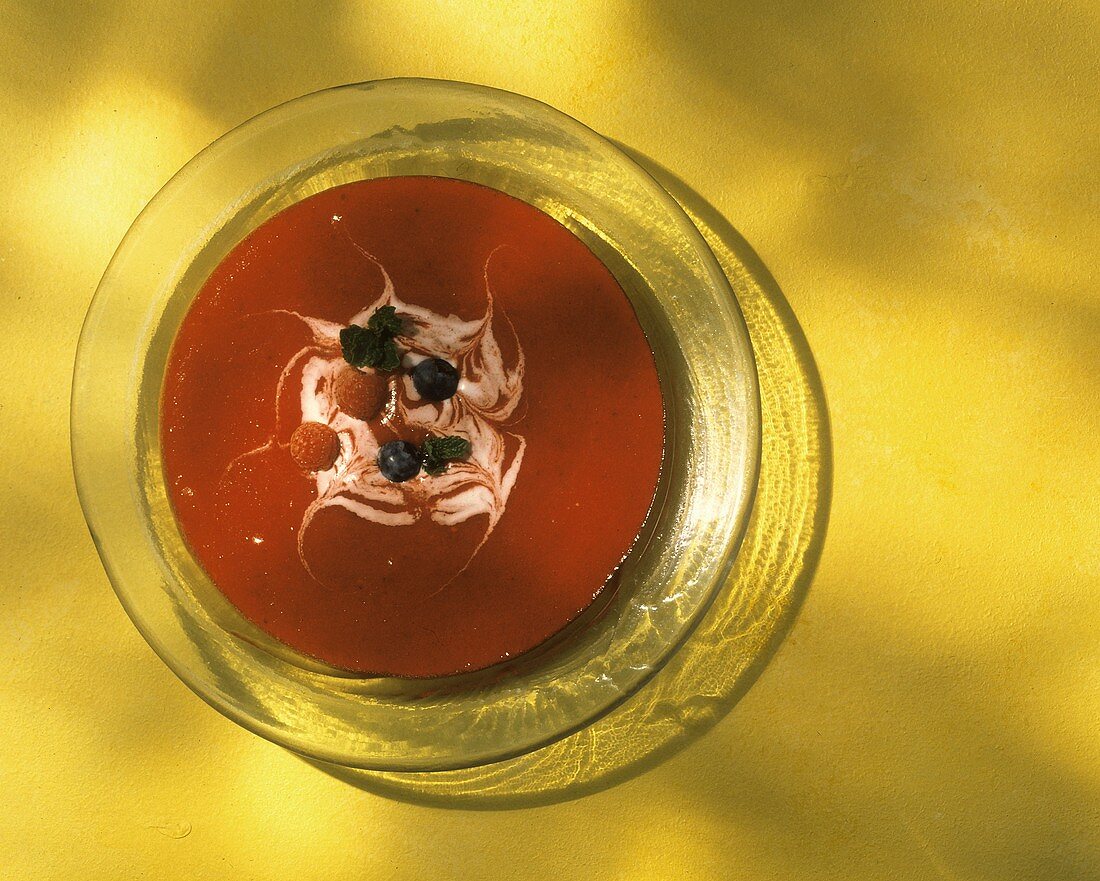 A serving of raspberry soup