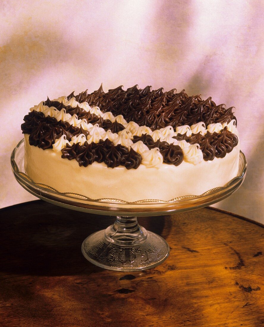 Vanilla and Chocolate Torte on a Cake Plate