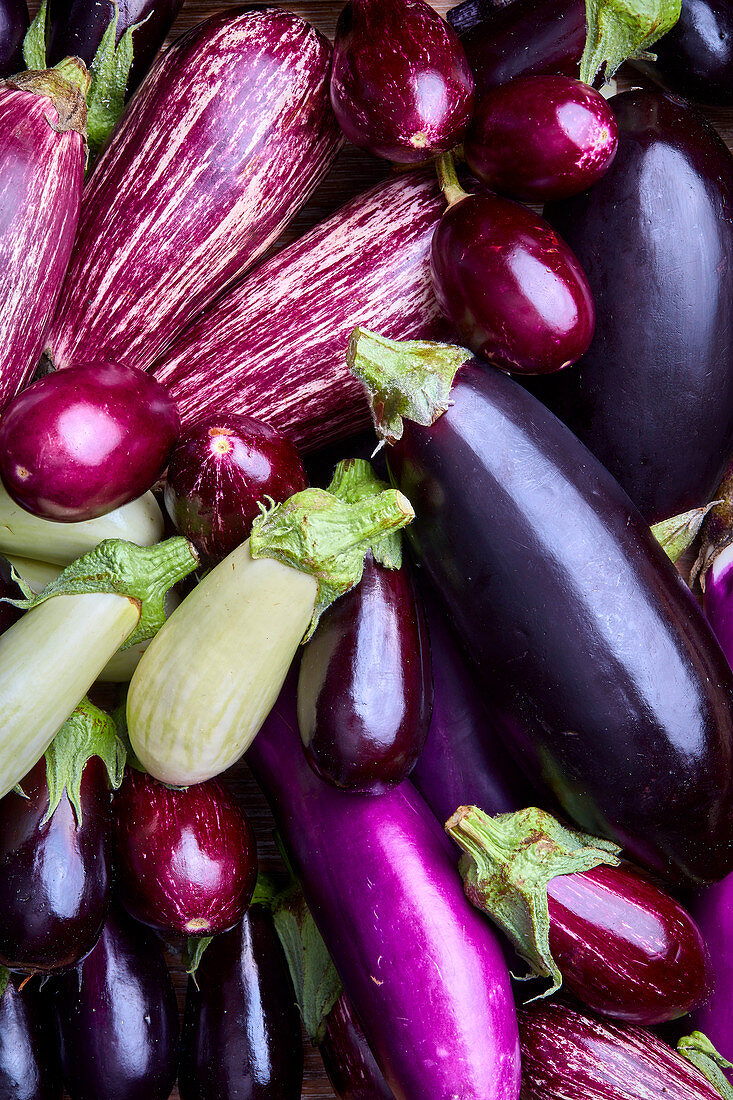 Assortment of different varieties of eggplants