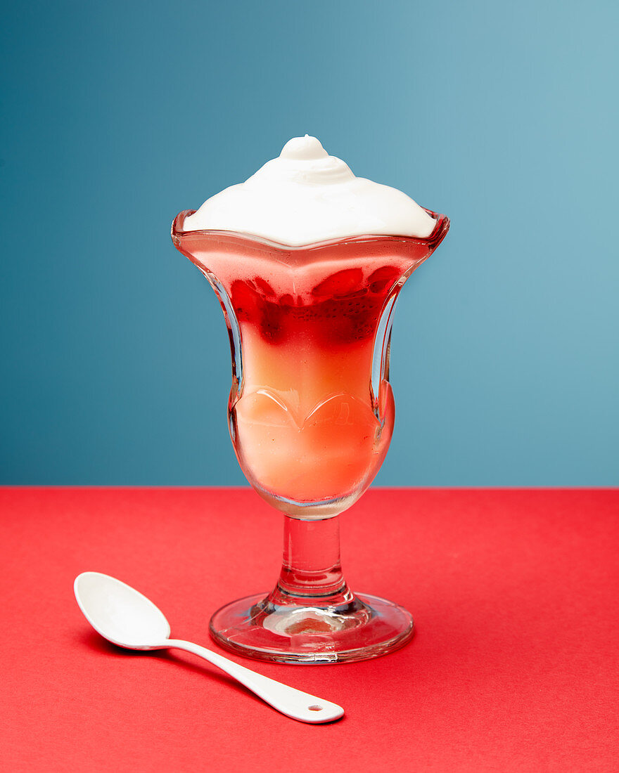 Strawberry and rose meringue sundae