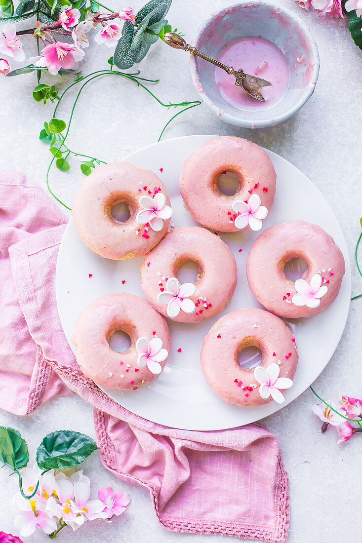 Rose frosted donuts