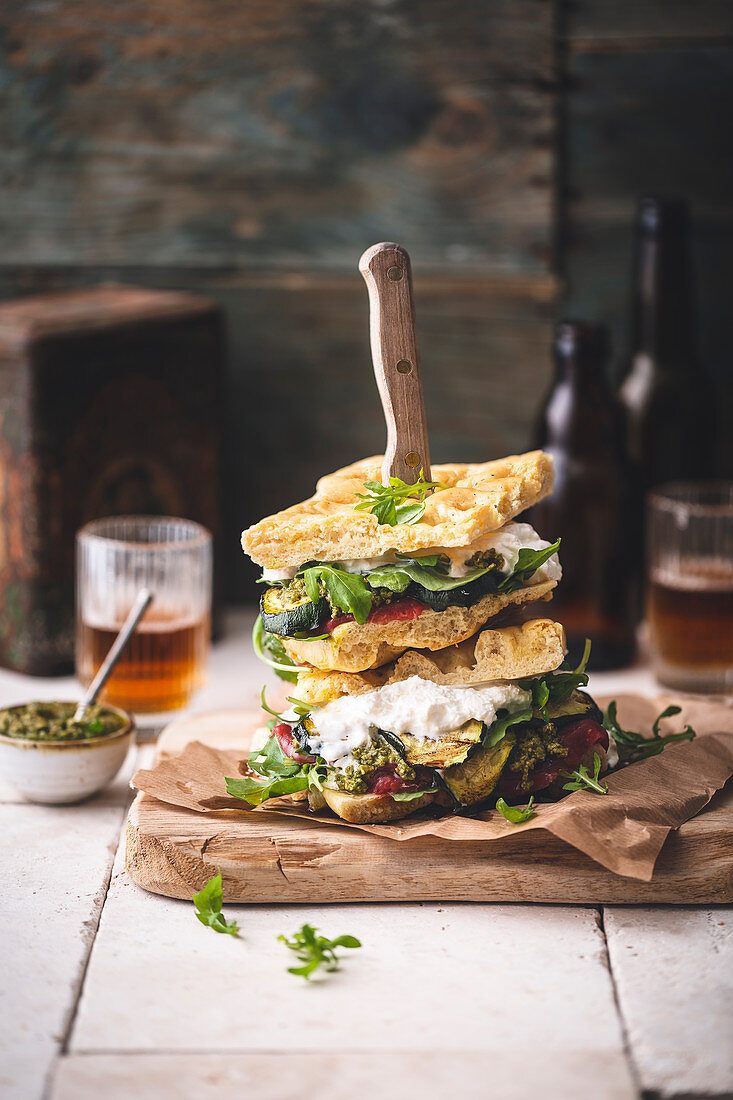Grilled vegetable foccacia sandwich