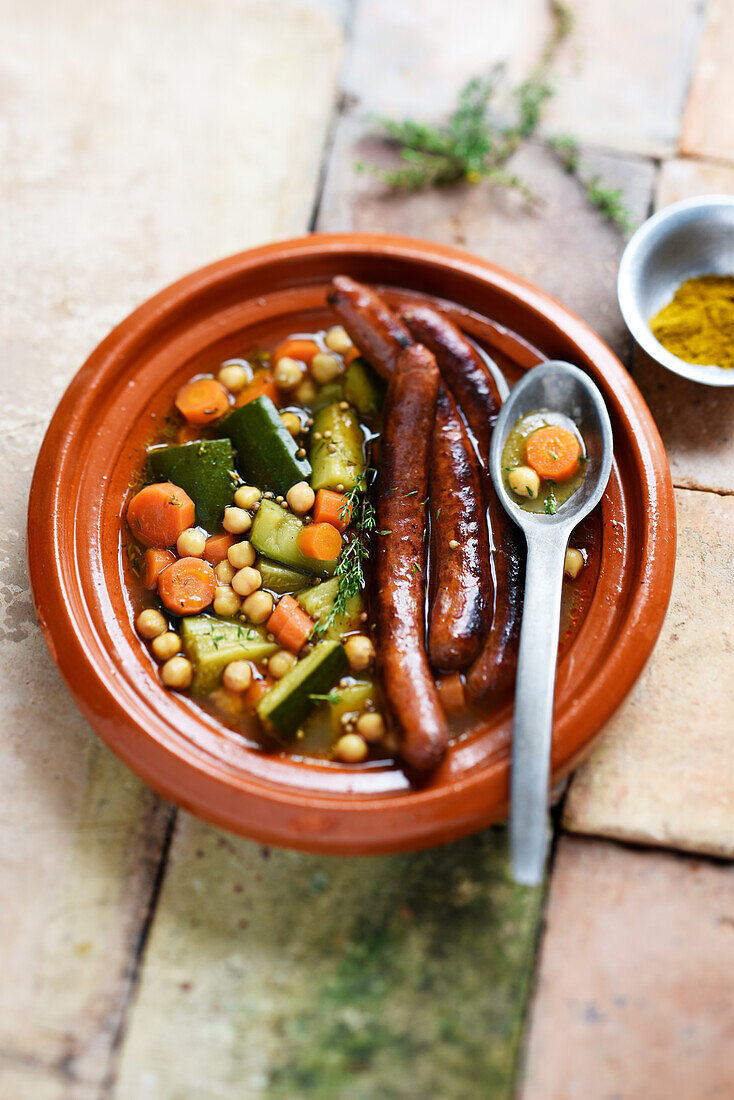 Vegetable tagine with merguez