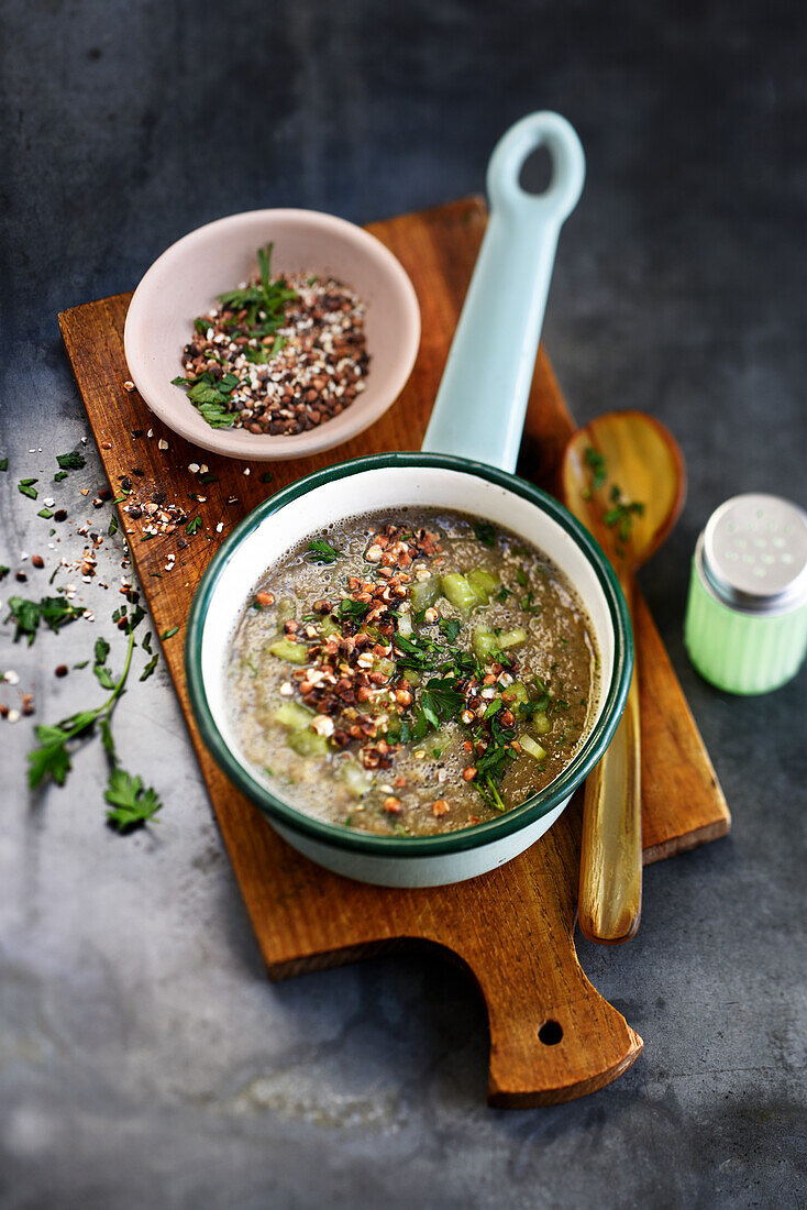 Mushroom, Celery and Roasted Buckwheat Soup