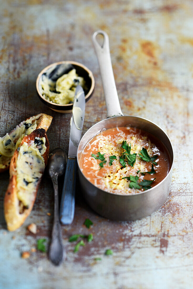Fish soup with toasted bread and seaweed butter