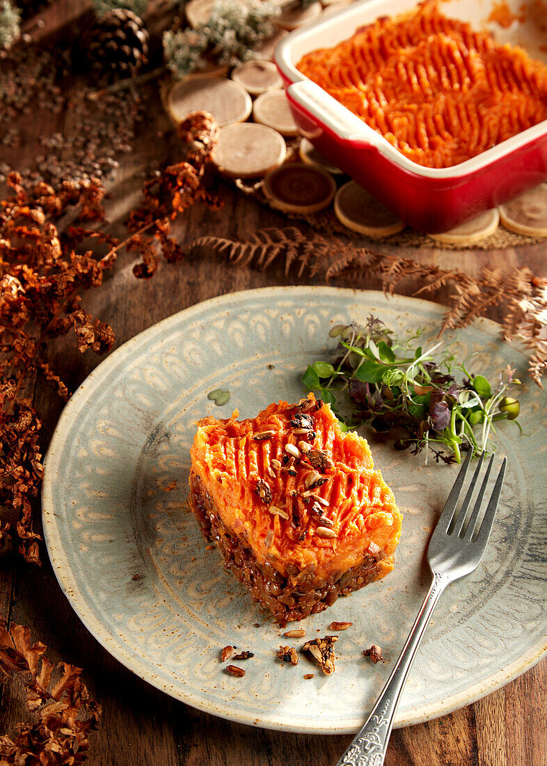 Shepherds Pie with sweet potatoes and lentils