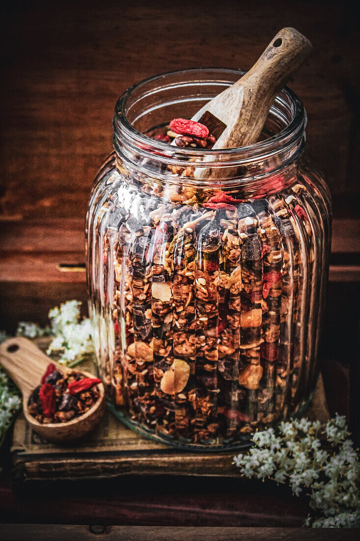 Granola in a glass jar