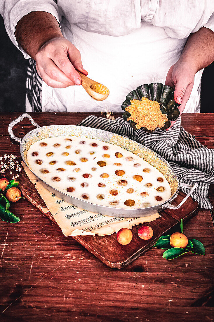 Preparing mirabelle clafoutis