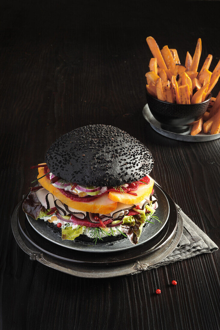 Black Burger mit Schellfisch