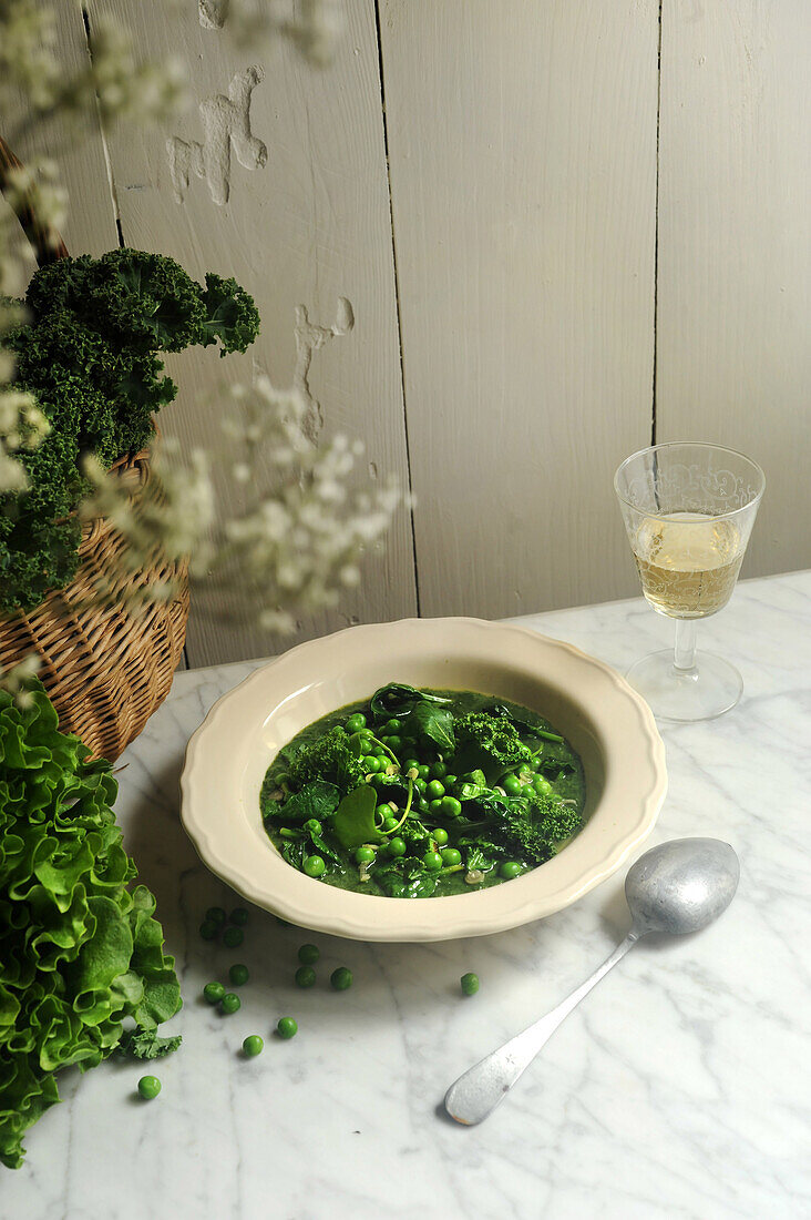 Spring Green Soup with Salad and Peas