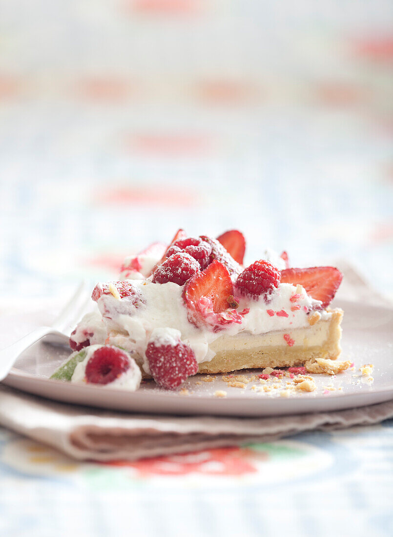 A slice of ricotta strawberry tart