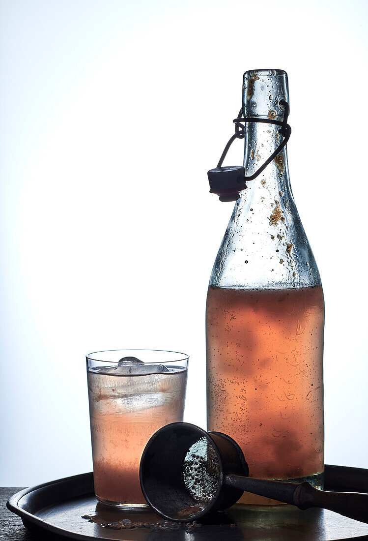 Peach kefir in a carafe and glass