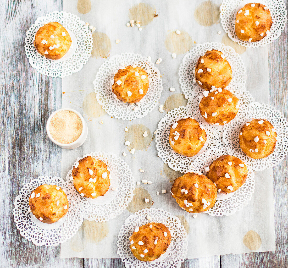 Homemade chouquettes with pearl sugar