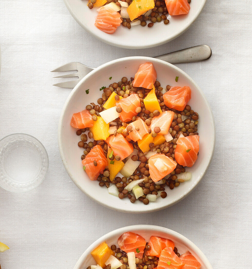 Lentil Salad with Salmon and Mango