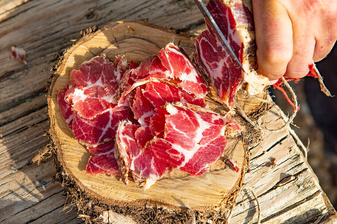Cured meat cut into thin slices