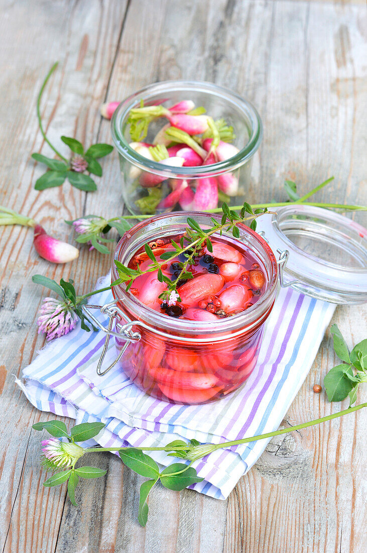 Pickled radishes in a jar