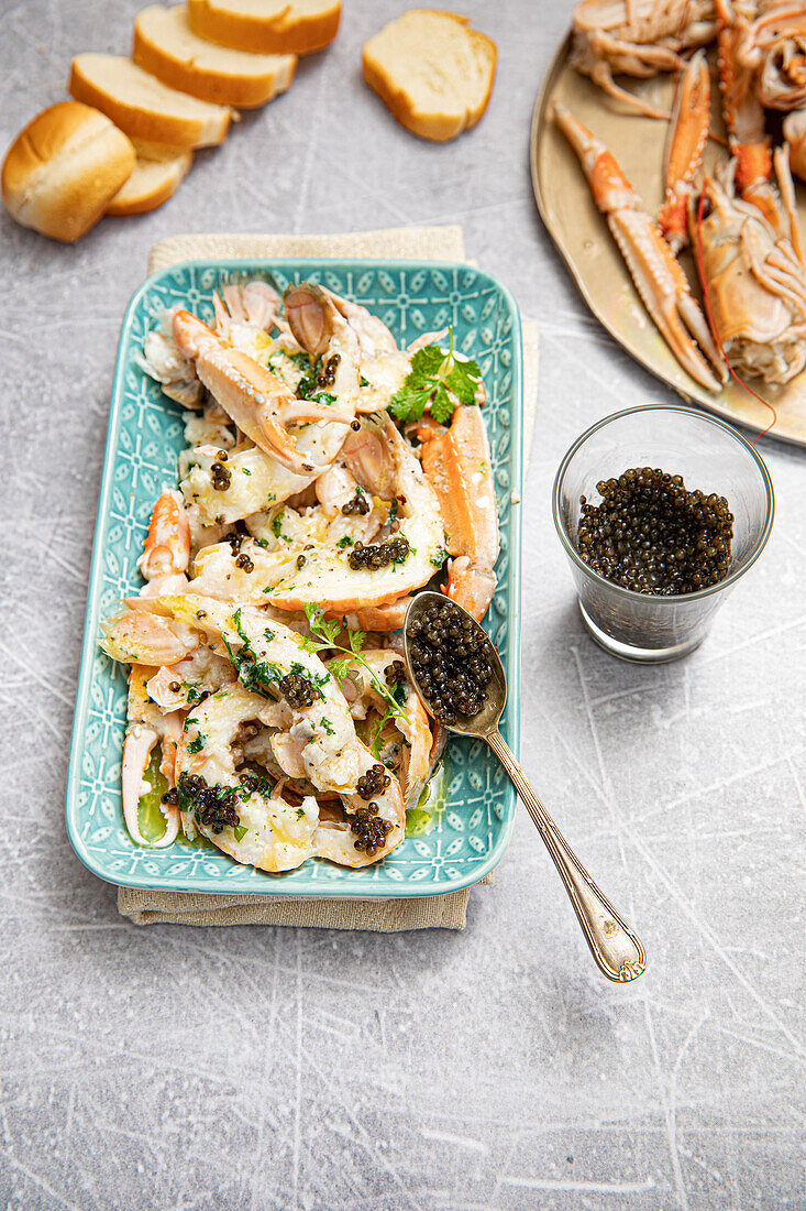 Grilled langoustines with coriander butter and caviar