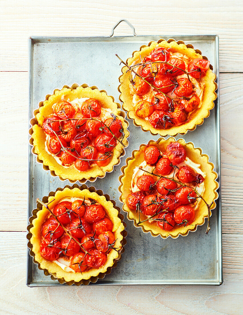 Polenta tartlets with cherry tomatoes