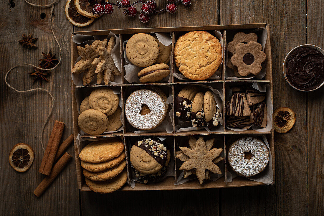 Assorted Christmas biscuits in a box