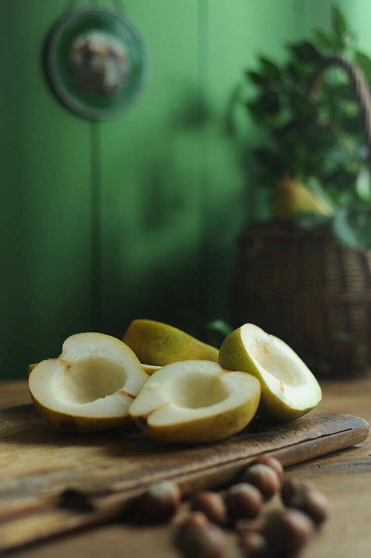 Prepared pear halves to make a dessert