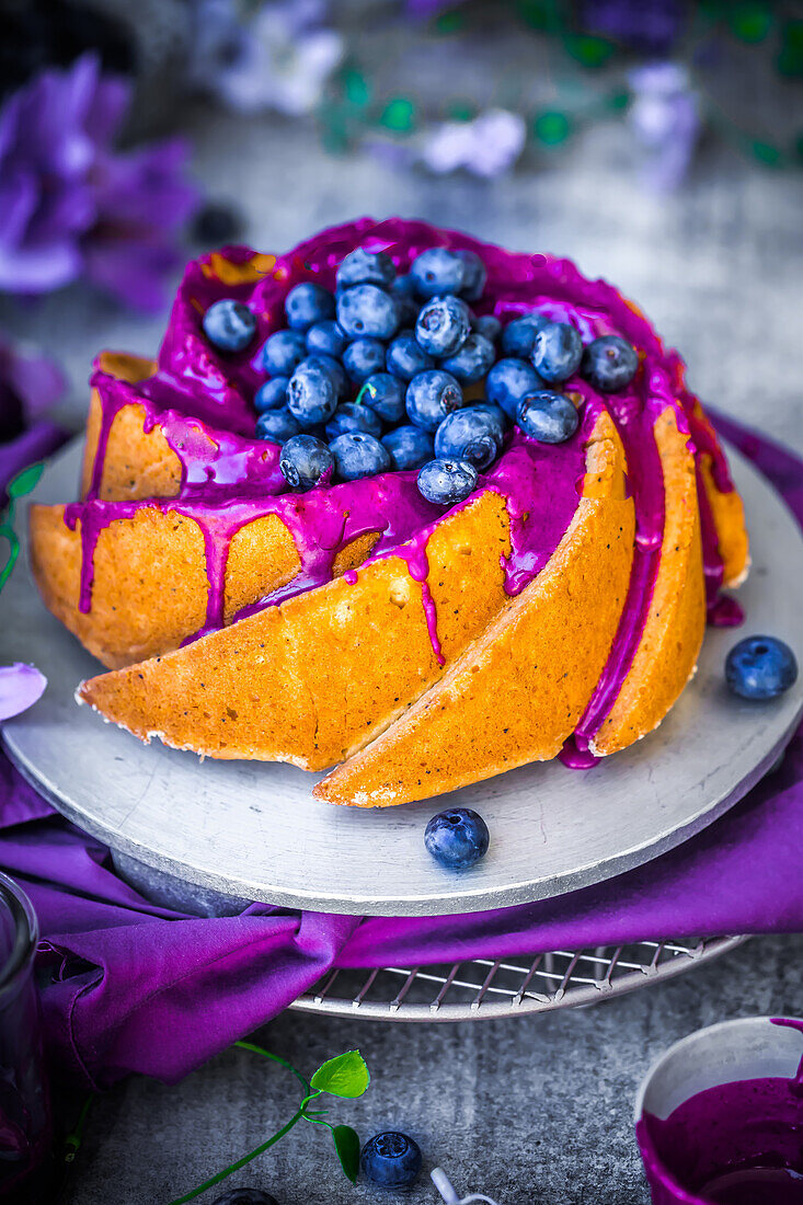 Lemon Poppyseed cake with a Blueberry glaze