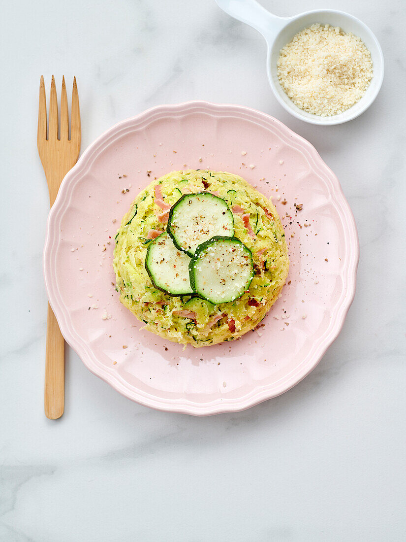 Savory cake with zucchini, ham, and parmesan