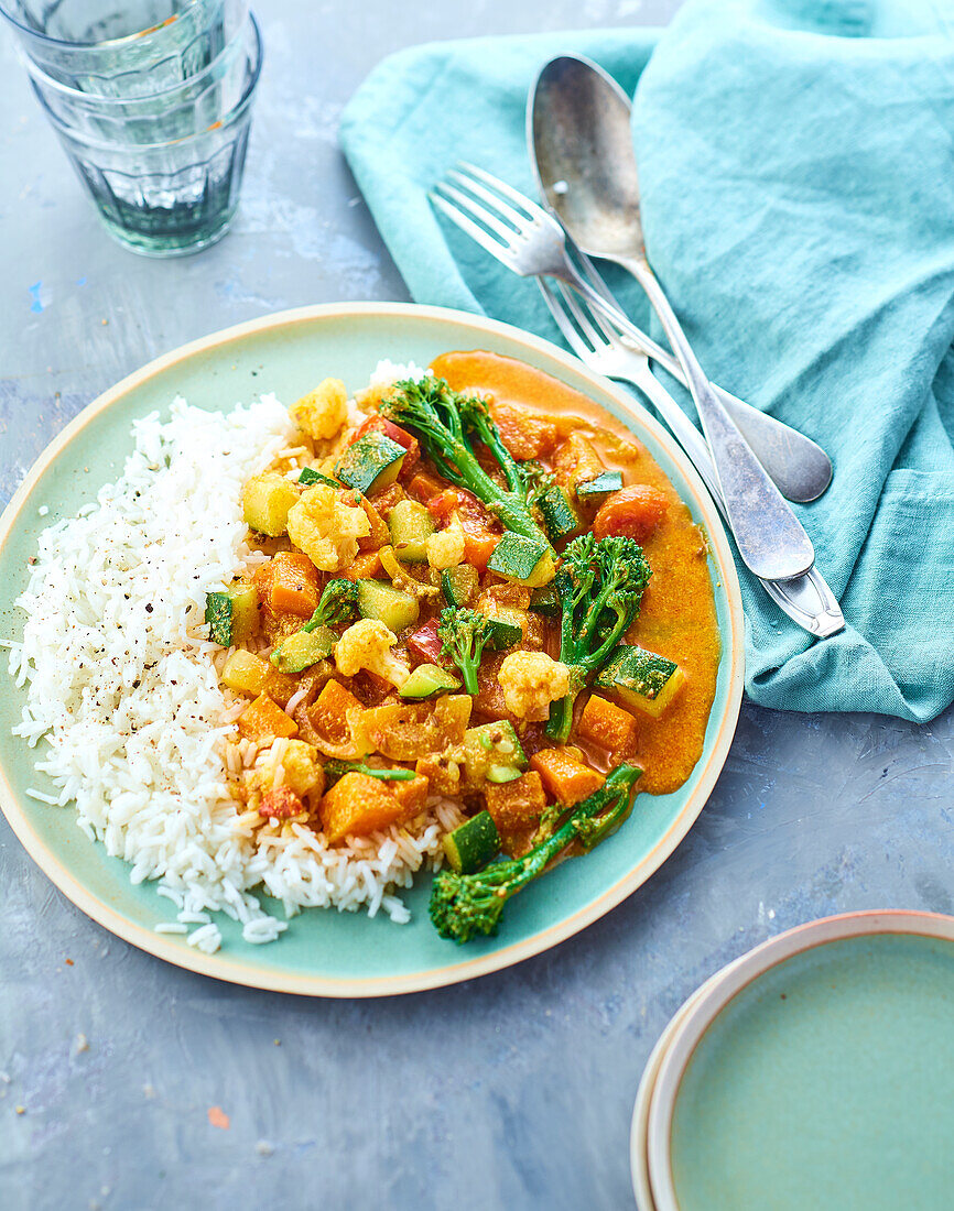 Vegetable curry with rice