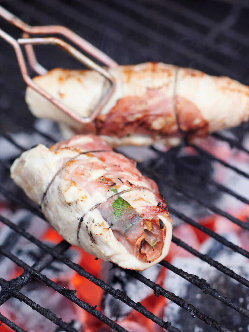 Involtini cooking on the barbecue