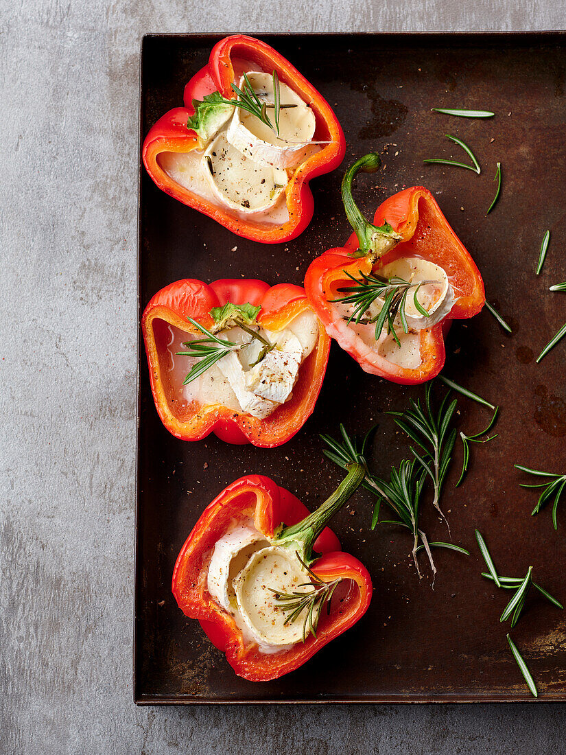 Red bell peppers stuffed with goat's cheese