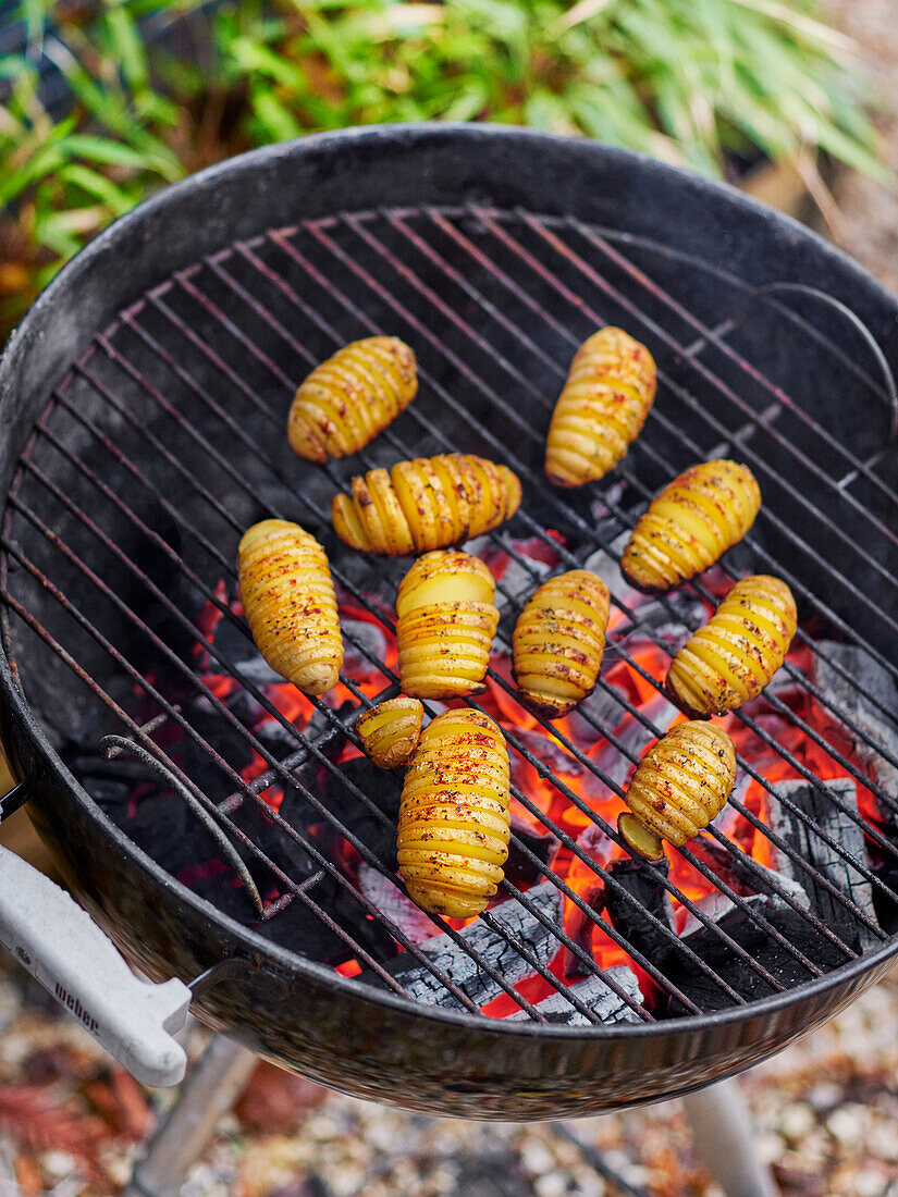 Hasselback potatoes on the grill