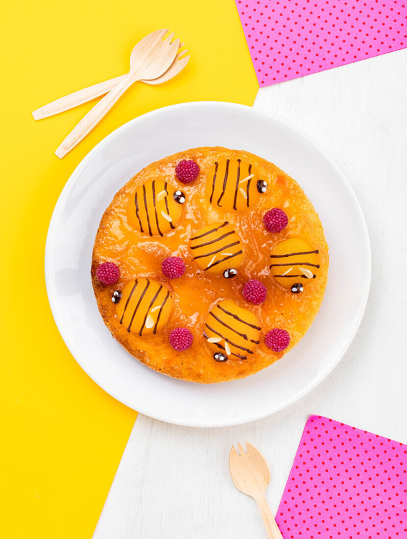 Apricot cake for children with bee design