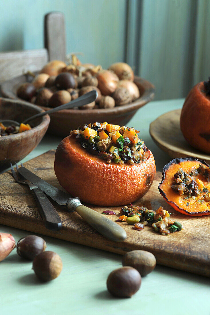 Pumpkin stuffed with dried fruits