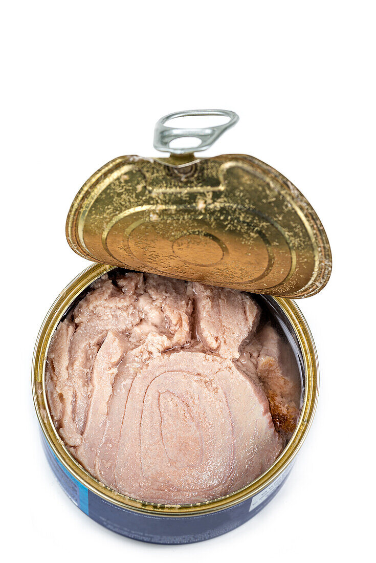 Close-up of an open can of tuna
