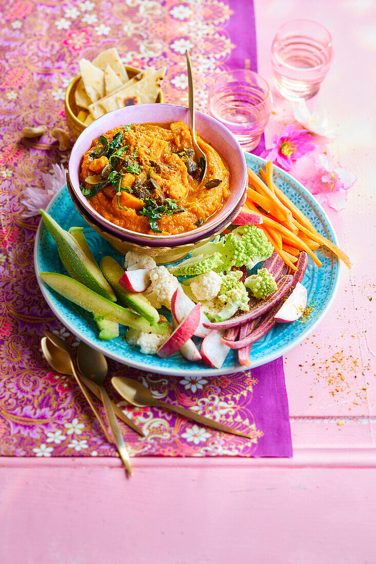 Sweet potato dip with crunchy vegetables