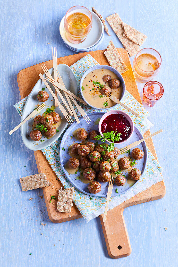 Swedish ball appetizers with sauces