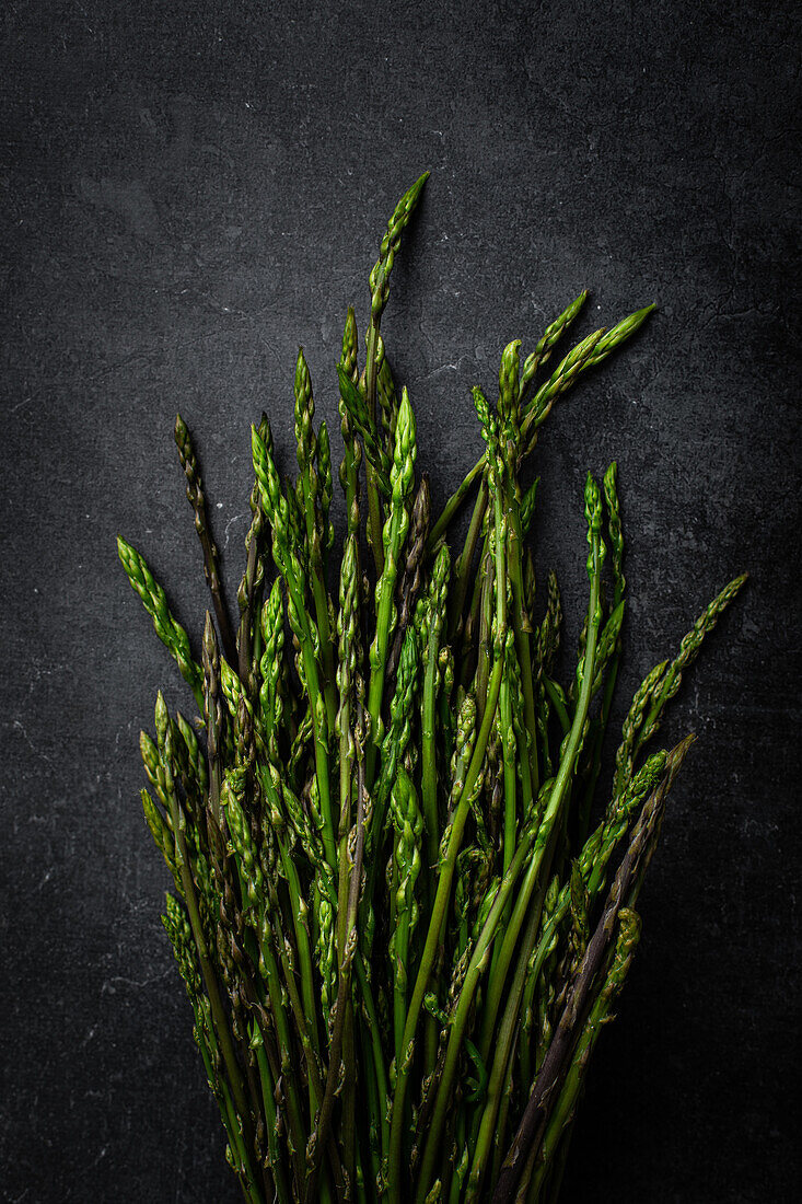 Wild asparagus on a dark base