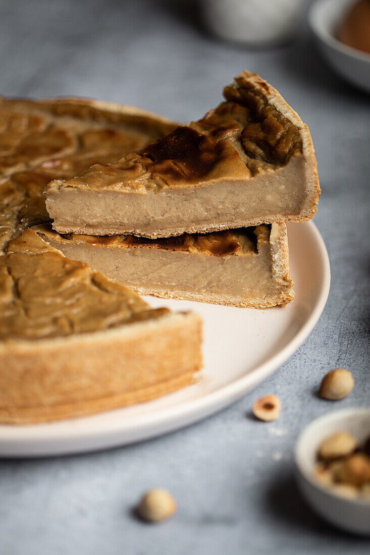 Flan Pâtissier with hazelnuts (hazelnut pudding cake)