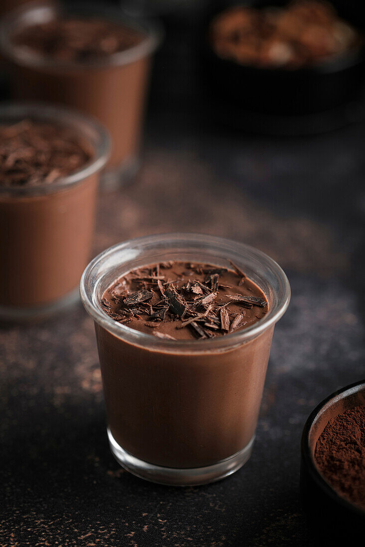 Dark chocolate cream puddings
